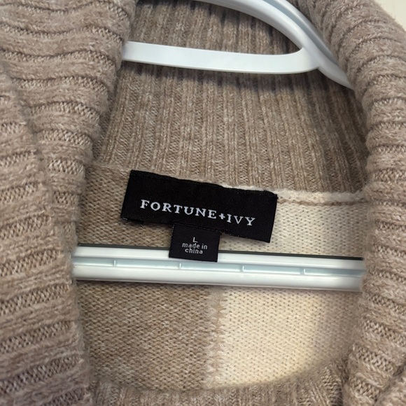 Fortune + Ivy Colorblock Turtleneck Sweater Beige Taupe Size L - Picture 3 of 5